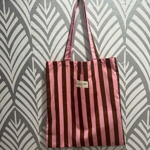 COPY - NWOT Sozakka Canvas Studio pink and brown striped tote bag
